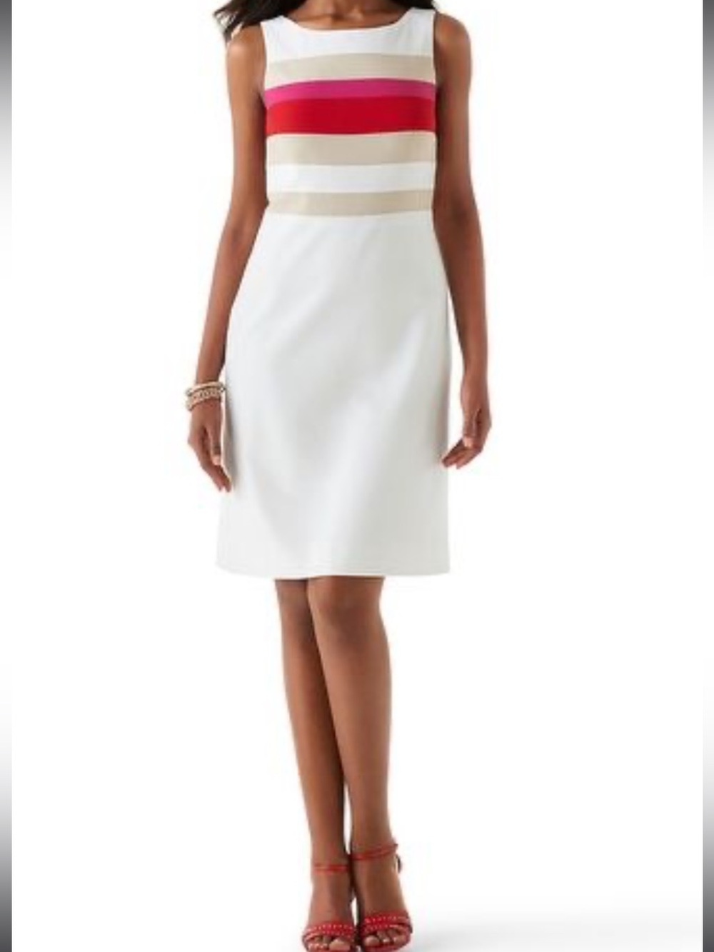 White House Black Market White Sheath Dress with Striped Bodice size 6